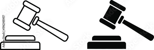 Gavel and sound block icons in black and white
