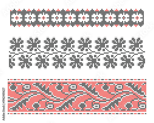 Ukrainian Embroidery Set Floral Wavy Borders