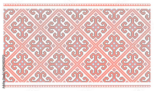 Ukrainian Cross-Stitch Rhombic Motif in Red Black