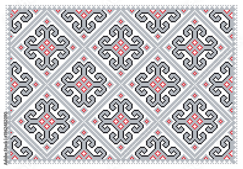Ukrainian Grey Geometric Cross Pixel Folk Design