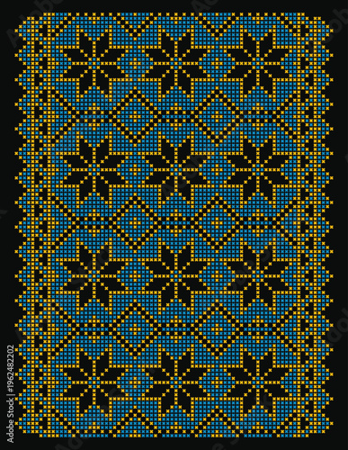 Ukrainian Cross-Stitch Star Symbols in Yellow Blue