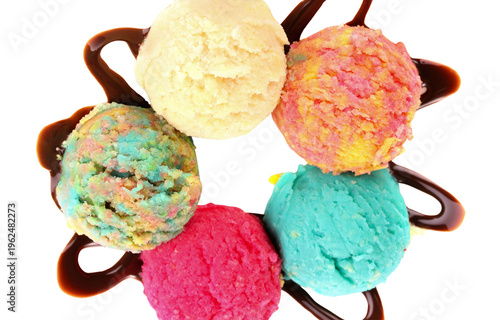 Foto Ice-cream scoops, isolated on white background.