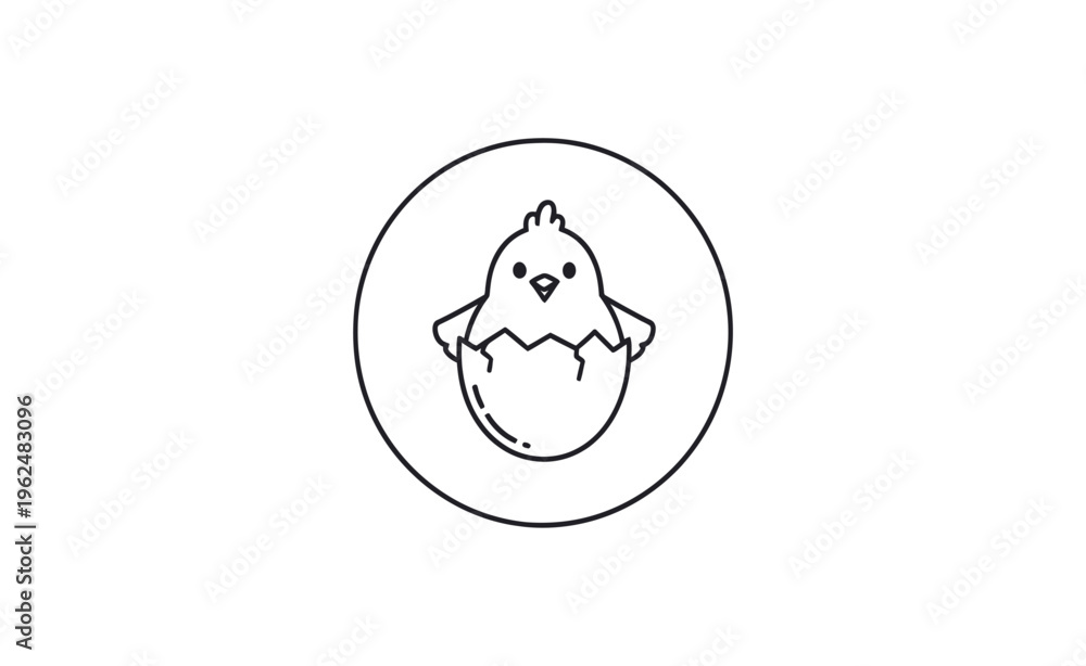 Obraz premium A simple line drawing of a chick hatching from an egg in a circle