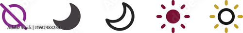 Minimal sun and moon icon set with day night phases. Modern outline symbols for weather, time, and brightness control  Clean vector collection for apps, dashboards, and interfaces.
