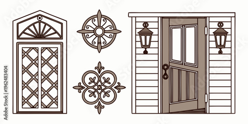 A collection of ornate doors and decorative elements showcasing various designs and styles