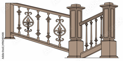 Elegant wrought iron railing with intricate designs on a staircase