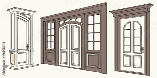 Elegant wooden doors and windows showcasing various designs and styles.
