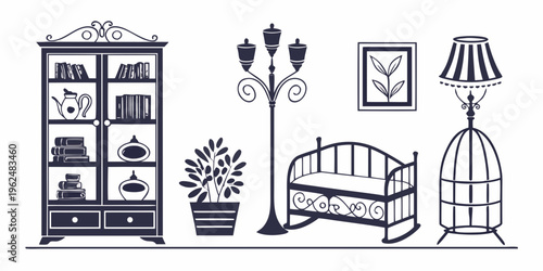 A cozy vintage living room with a bookshelf, armchair, and decorative elements.