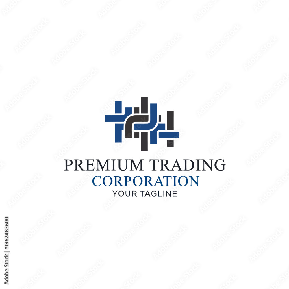 Obraz premium Premium Trading Corporation Logo with Abstract Interlocking Shapes in Blue and Black.