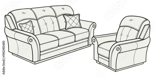 A cozy living room setup with a plush sofa and a comfortable armchair