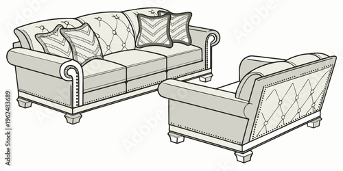 A cozy living room with a classic sofa and armchair set in a vintage style.