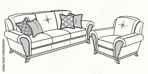 A cozy living room with a comfortable sofa and armchair.