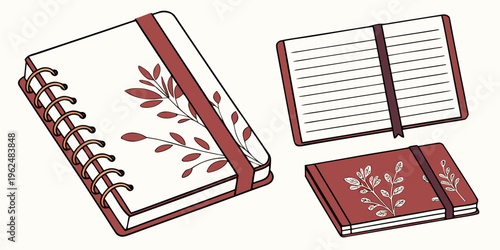 A beautifully designed red and white notebook with a matching pen