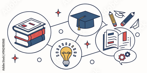 Illustration of various educational icons representing learning and knowledge