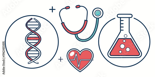 Medical symbols representing healthcare, biology, and scientific research