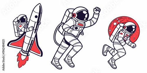 Astronauts and rockets in a playful and dynamic illustration