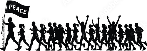 Peace protest silhouette illustration set, activist march flag unity social movement artwork, demonstration vector design concept