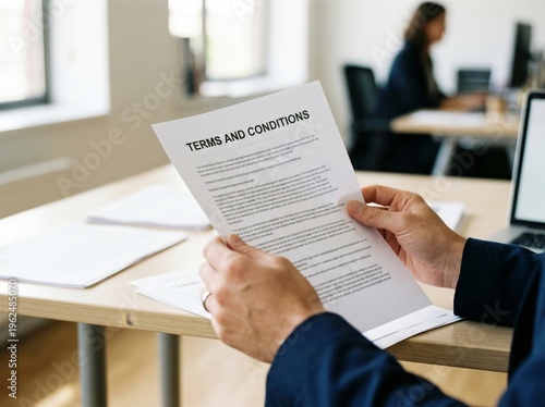 Business agreement review terms and conditions in office setting
