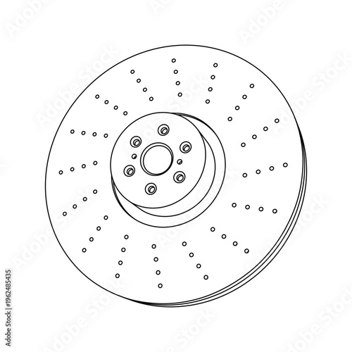 Brake disc outline icon, automotive brake rotor in line art style for auto service and mechanic design. Vector