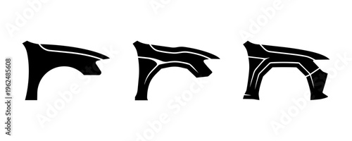 Modern Car Front Fender and Quarter Panel Silhouette Vector Icons Set