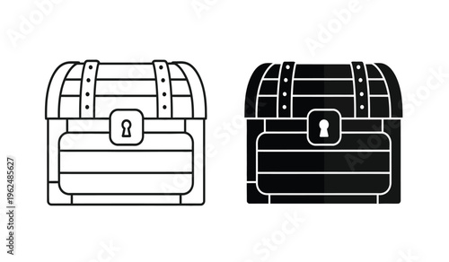 Silhouette of two old fashioned treasure chests with a keyhole on the front
