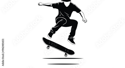 Skateboarder, skateboarding icon, action sports vector, black silhouette