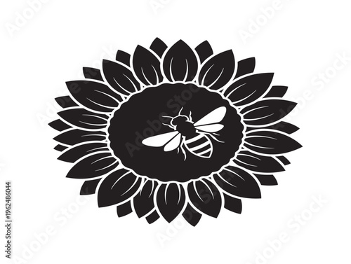 Sunflower with bee vibrant natural pollination silhouette design 