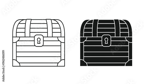 Silhouette of two old chests with lids and metal straps and locks