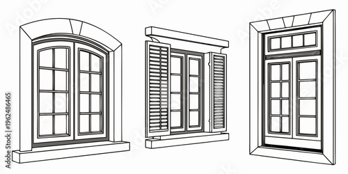 Three distinct window designs showcasing various architectural styles and materials