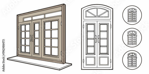 A variety of window and door designs with different styles and materials