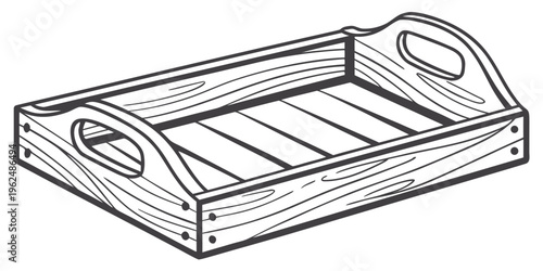 An illustration of a wooden tray with handles on both sides.