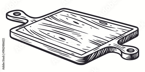A detailed sketch of a vintage wooden pastry board with a handle on each side