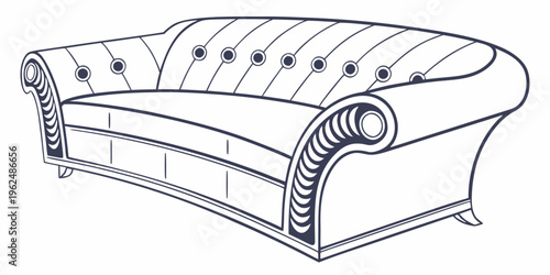 A vintage tufted sofa with rolled arms and wooden legs in a classic design