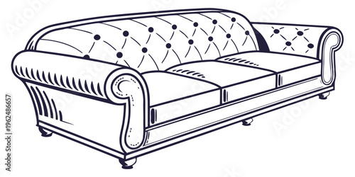 A vintage tufted sofa with wooden legs and a classic design