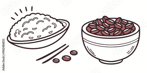 A delightful spread of rice, beans, and chopsticks on a table