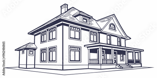 A charming two-story house with a welcoming front porch and dormer windows