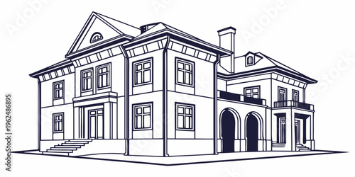 Elegant and grand two-story building with classical architectural features