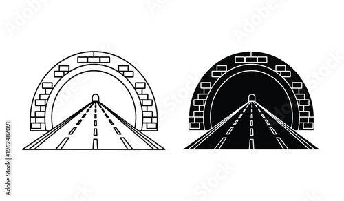 Tunnel entrance silhouette and outline railroad archway structures