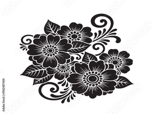 Beautiful henna inspired floral pattern silhouette with traditional decorative style 