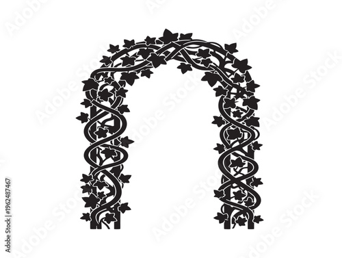 Ivy arch silhouette with natural climbing leaves forming garden entrance 