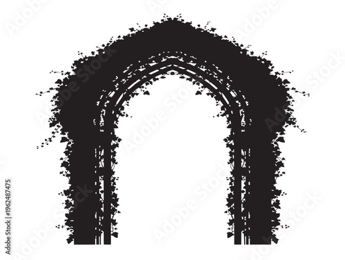 Beautiful ivy arch silhouette creating lush green botanical structure 