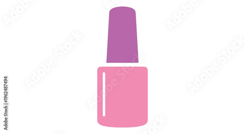 Pink nail polish bottle with purple cap in simple flat design for beauty branding