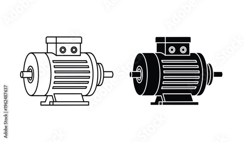 Electric motor silhouette and outline technical drawing