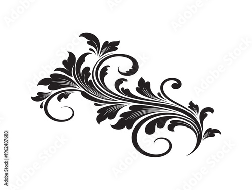 Decorative floral swirl accent silhouette with flowing ornamental curves 