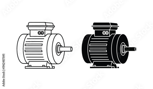 Electric motor silhouette and outline technical drawing