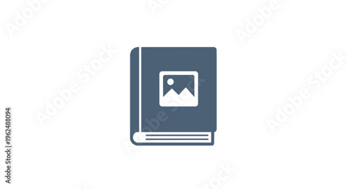 A blue book with a white image.