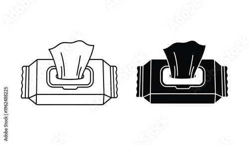 Tissue box silhouette and line drawing black and white illustration