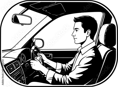 Taxi driver or rideshare man driving car transport vector icon
