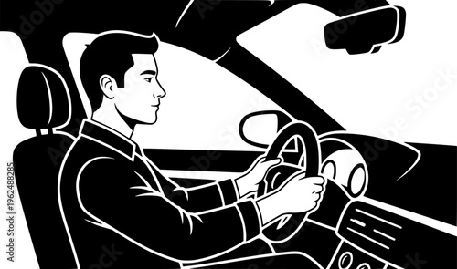 Taxi driver or rideshare man driving car transport vector icon
