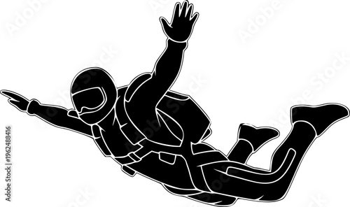 minimalist Skydiver man extreme sport freedom vector black color silhouette
